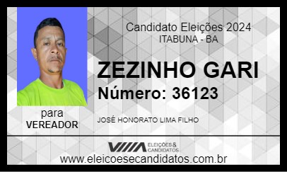 Candidato ZEZINHO GARI 2024 - ITABUNA - Eleições