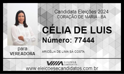 Candidato CÉLIA DE LUIS 2024 - CORAÇÃO DE MARIA - Eleições