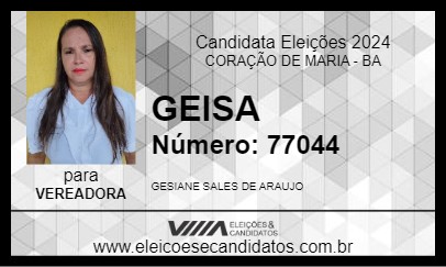 Candidato GEISA 2024 - CORAÇÃO DE MARIA - Eleições