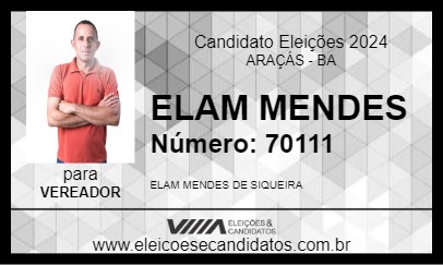 Candidato ELAM MENDES 2024 - ARAÇÁS - Eleições