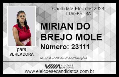 Candidato MIRIAN DO BREJO MOLE 2024 - ITUBERÁ - Eleições