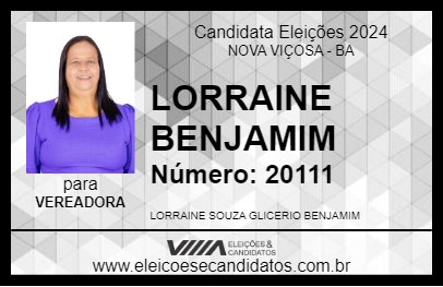 Candidato LORRAINE BENJAMIM 2024 - NOVA VIÇOSA - Eleições