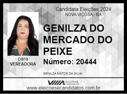 Candidato GENILZA DO MERCADO DO PEIXE 2024 - NOVA VIÇOSA - Eleições