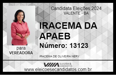 Candidato IRACEMA DA APAEB 2024 - VALENTE - Eleições