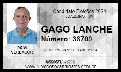 Candidato GAGO LANCHE 2024 - JUAZEIRO - Eleições