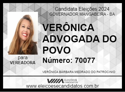 Candidato VERÔNICA ADVOGADA DO POVO 2024 - GOVERNADOR MANGABEIRA - Eleições