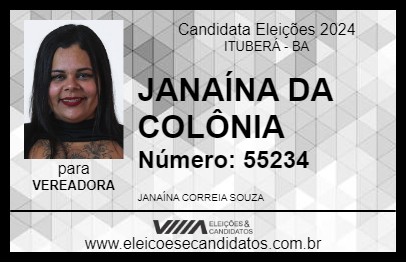 Candidato JANAÍNA DA COLÔNIA 2024 - ITUBERÁ - Eleições