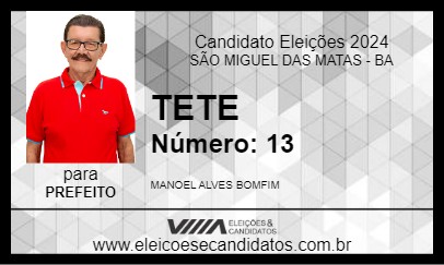 Candidato TETE 2024 - SÃO MIGUEL DAS MATAS - Eleições