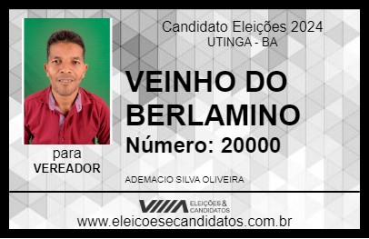 Candidato VEINHO DO BELARMINO 2024 - UTINGA - Eleições