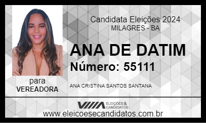 Candidato ANA DE DATIM 2024 - MILAGRES - Eleições