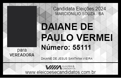 Candidato DAIANE DE PAULO VERMEI 2024 - MARCIONÍLIO SOUZA - Eleições