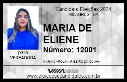 Candidato MARIA DE ELIENE 2024 - MILAGRES - Eleições