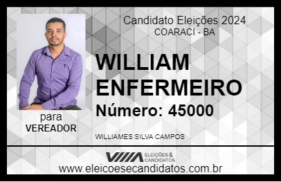 Candidato WILLIAM ENFERMEIRO 2024 - COARACI - Eleições