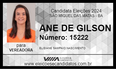 Candidato ANE DE GILSON 2024 - SÃO MIGUEL DAS MATAS - Eleições