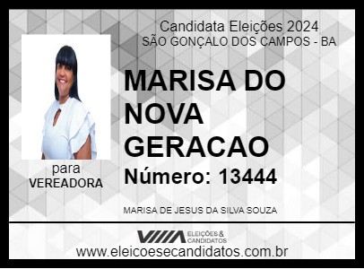 Candidato MARISA DO NOVA GERACAO 2024 - SÃO GONÇALO DOS CAMPOS - Eleições