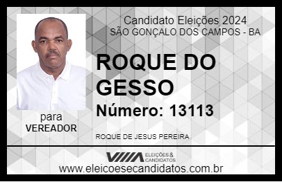 Candidato ROQUE DO GESSO 2024 - SÃO GONÇALO DOS CAMPOS - Eleições