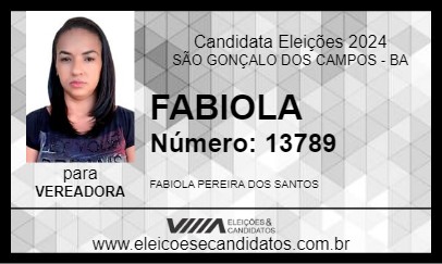 Candidato FABIOLA 2024 - SÃO GONÇALO DOS CAMPOS - Eleições