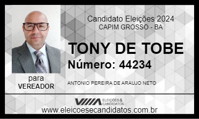 Candidato TONY DE TOBE 2024 - CAPIM GROSSO - Eleições