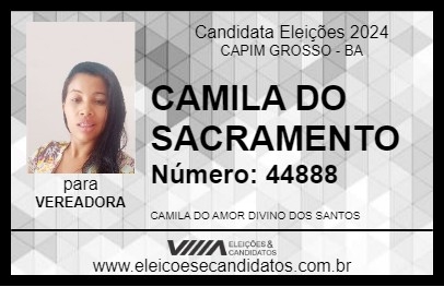 Candidato CAMILA DO SACRAMENTO 2024 - CAPIM GROSSO - Eleições