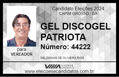 Candidato GEL DISCOGEL PATRIOTA 2024 - CAPIM GROSSO - Eleições