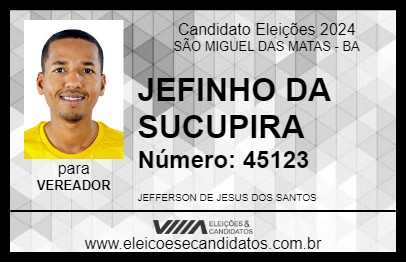 Candidato JEFINHO DA SUCUPIRA 2024 - SÃO MIGUEL DAS MATAS - Eleições