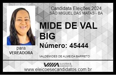 Candidato MIDE DE VAL BIG 2024 - SÃO MIGUEL DAS MATAS - Eleições