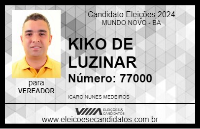 Candidato KIKO DE LUZINAR 2024 - MUNDO NOVO - Eleições