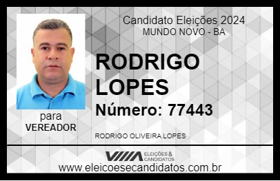 Candidato RODRIGO LOPES 2024 - MUNDO NOVO - Eleições