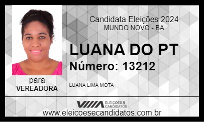 Candidato LUANA DO PT 2024 - MUNDO NOVO - Eleições