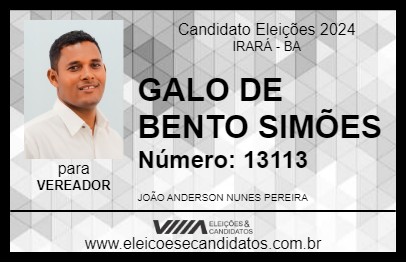 Candidato GALO DE BENTO SIMÕES 2024 - IRARÁ - Eleições