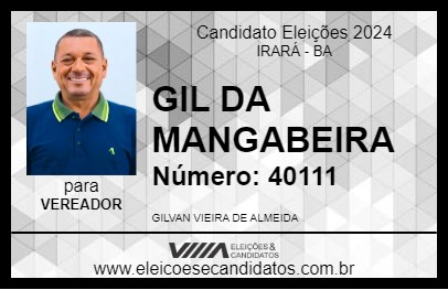 Candidato GIL DA MANGABEIRA 2024 - IRARÁ - Eleições