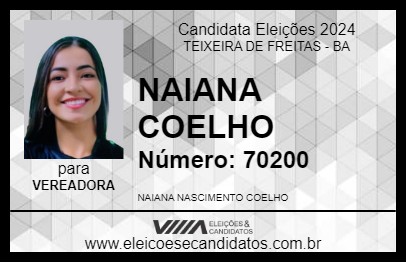 Candidato NAIANA COELHO 2024 - TEIXEIRA DE FREITAS - Eleições