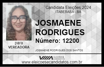 Candidato JOSMAENE RODRIGUES 2024 - ITABERABA - Eleições