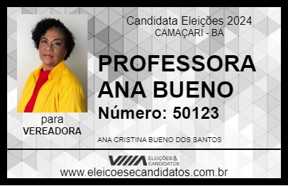 Candidato PROFESSORA ANA BUENO 2024 - CAMAÇARI - Eleições