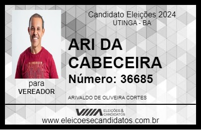 Candidato ARI DA CABECEIRA 2024 - UTINGA - Eleições