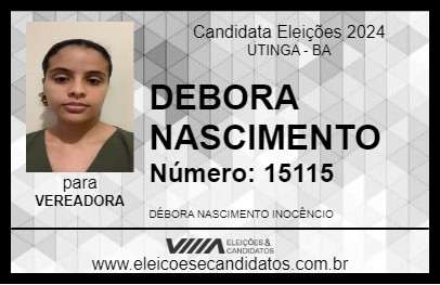 Candidato DEBORA NASCIMENTO 2024 - UTINGA - Eleições