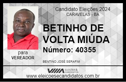 Candidato BETINHO DE VOLTA MIÚDA 2024 - CARAVELAS - Eleições