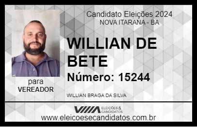 Candidato WILLIAN DE BETE 2024 - NOVA ITARANA - Eleições