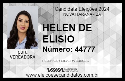 Candidato HELEN DE ELISIO 2024 - NOVA ITARANA - Eleições