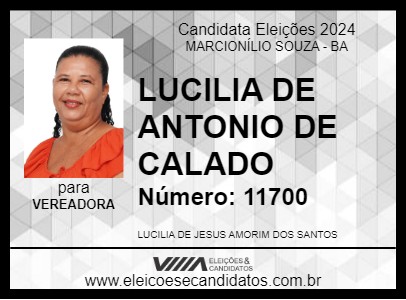 Candidato LUCILIA DE ANTONIO DE CALADO 2024 - MARCIONÍLIO SOUZA - Eleições