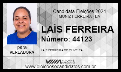 Candidato LAÍS FERREIRA 2024 - MUNIZ FERREIRA - Eleições