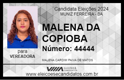 Candidato MALENA DA COPIOBA 2024 - MUNIZ FERREIRA - Eleições