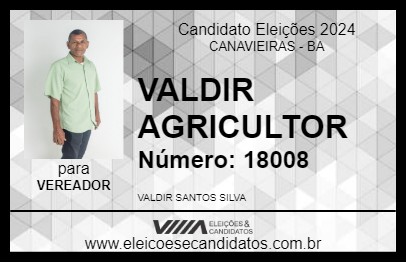 Candidato VALDIR AGRICULTOR 2024 - CANAVIEIRAS - Eleições