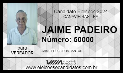 Candidato JAIME PADEIRO 2024 - CANAVIEIRAS - Eleições