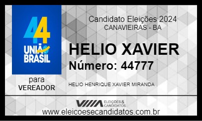 Candidato HELIO XAVIER 2024 - CANAVIEIRAS - Eleições