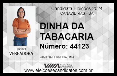 Candidato DINHA DA TABACARIA 2024 - CANAVIEIRAS - Eleições