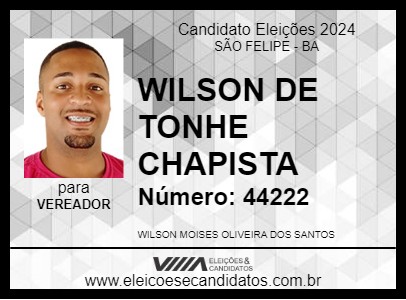 Candidato WILSON DE TONHE CHAPISTA 2024 - SÃO FELIPE - Eleições