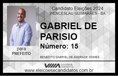 Candidato GABRIEL DE PARISIO 2024 - WENCESLAU GUIMARÃES - Eleições