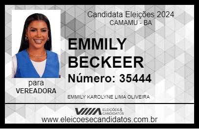 Candidato EMMILY BECKEER 2024 - CAMAMU - Eleições