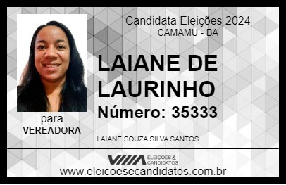 Candidato LAIANE DE LAURINHO 2024 - CAMAMU - Eleições